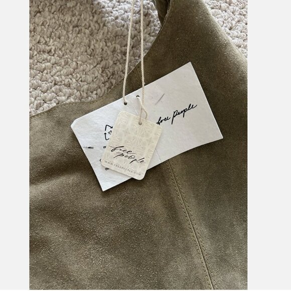 Free People NWT Bobbi Slouch Suede Leather Olive Green Tote - Picture 5 of 12